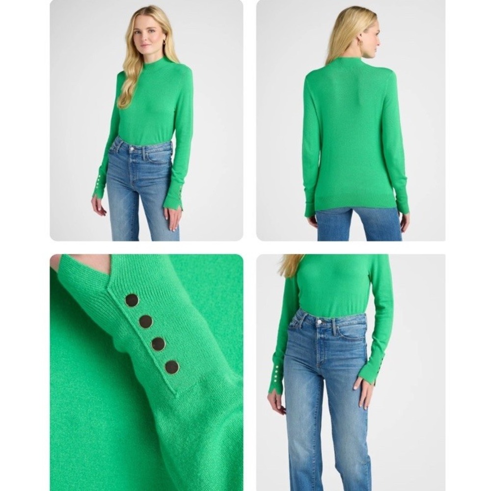 Skies Are Blue Curvy Green Mock Neck Sweater With Button Detail Soft Size 2x NWT